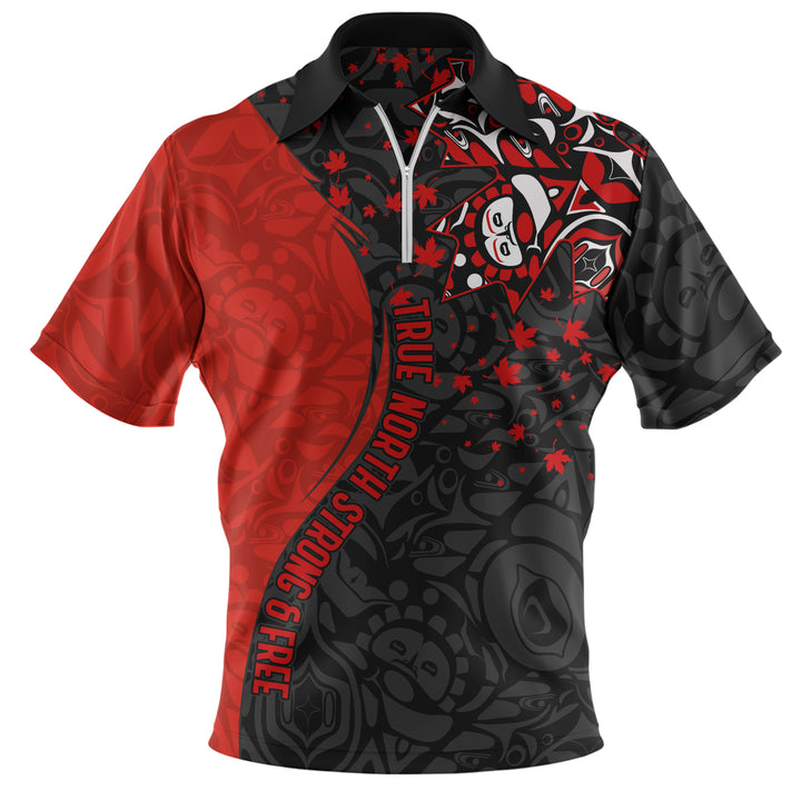 Canada Zip Polo Shirt Haida Flame Canada Proud