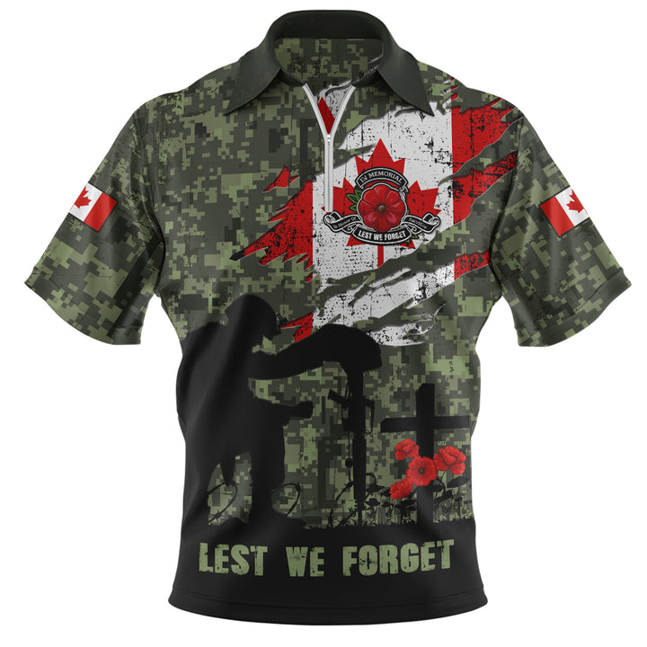 Canada Zip Polo Shirt Remembrance Day Fallen Soldiers Memorial